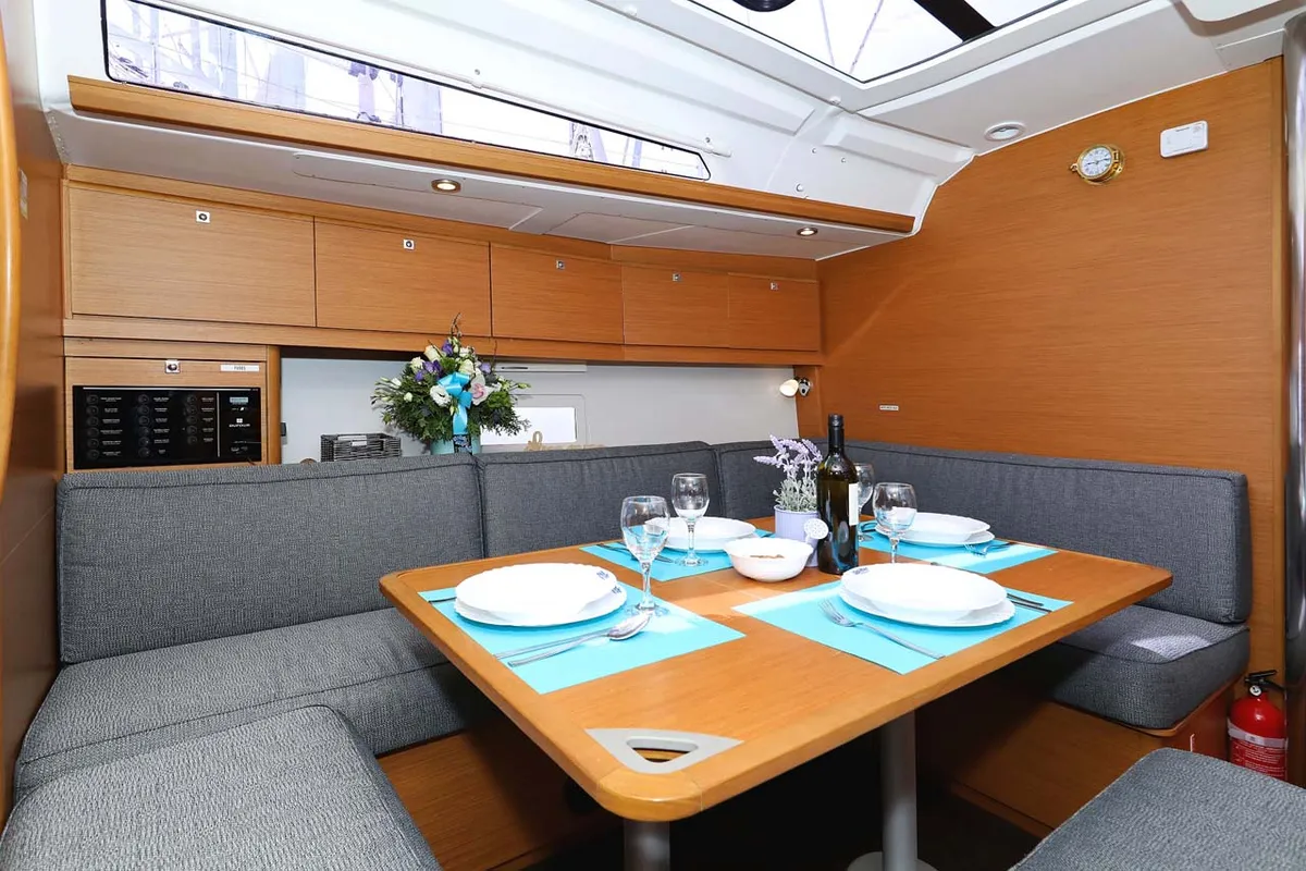 Salon of Lucia 1, a Dufour 430 sailboat at Grad Trogir, Croatia