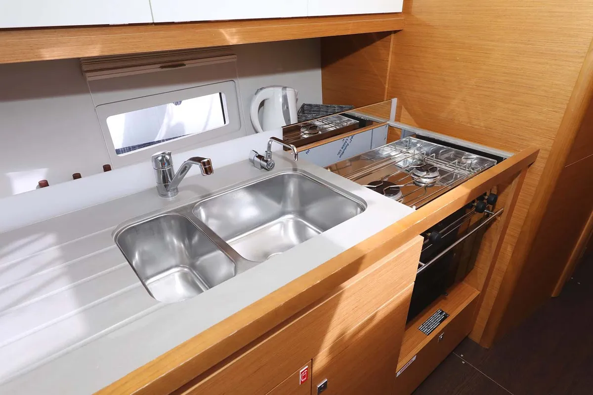 Galley of Lucia 1, a Dufour 430 sailboat at Grad Trogir, Croatia
