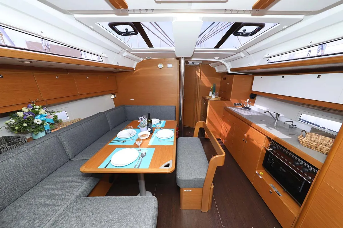Salon of Lucia 1, a Dufour 430 sailboat at Grad Trogir, Croatia