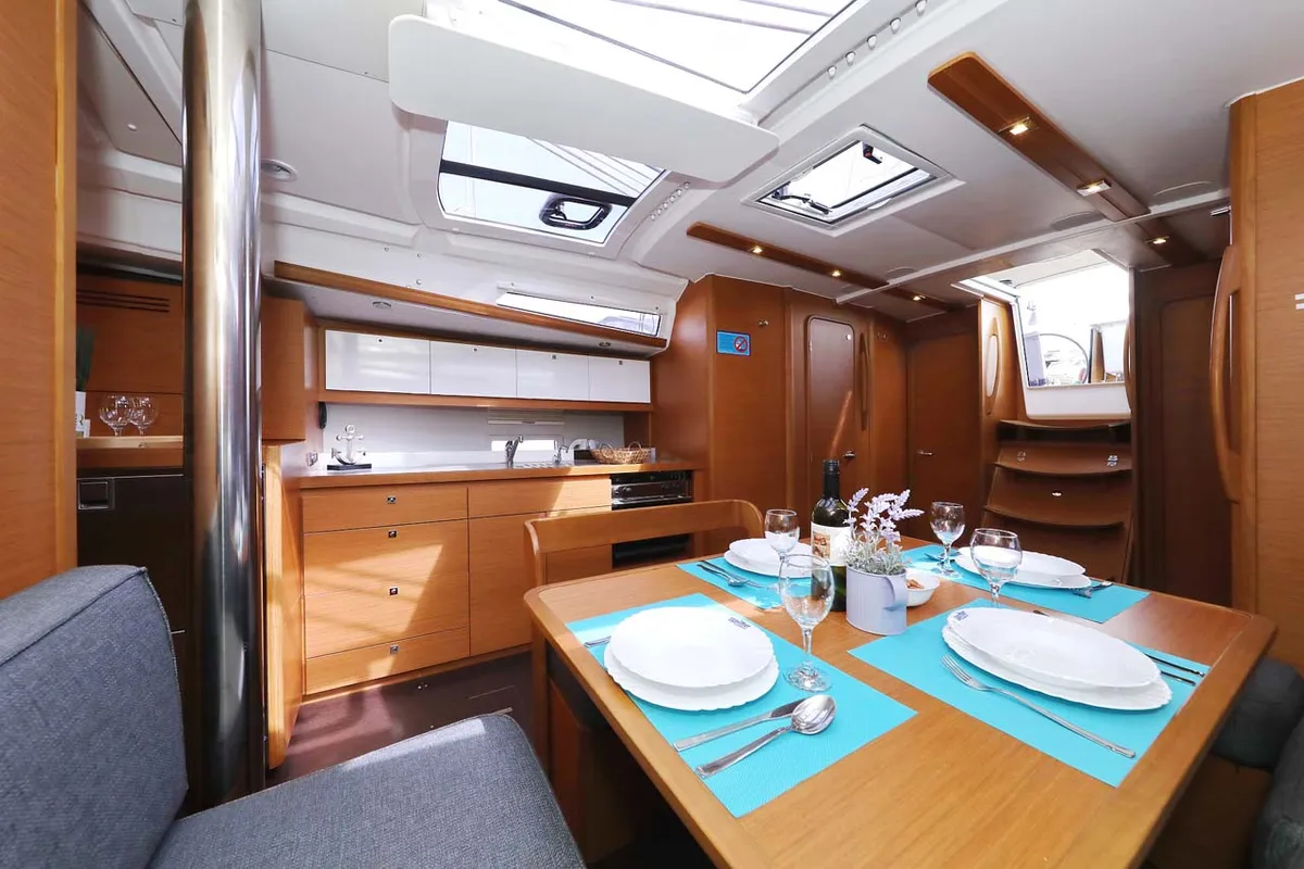 Salon of Lucia 1, a Dufour 430 sailboat at Grad Trogir, Croatia