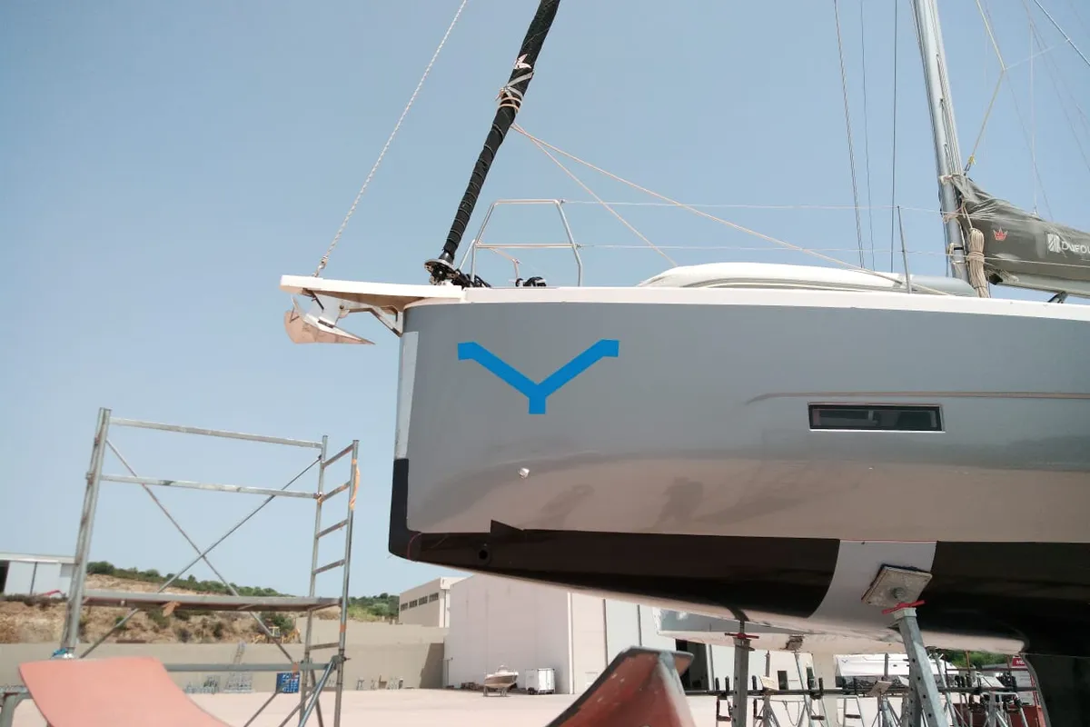 Exterior view of Billywig, a Dufour 430 sailboat at Olbia, Italy