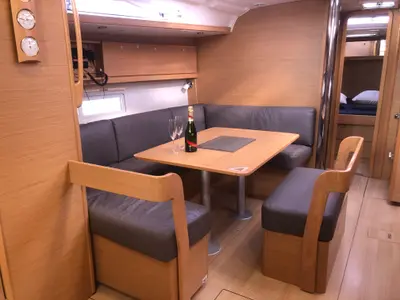Salon of Billywig, a Dufour 430 sailboat at Olbia, Italy