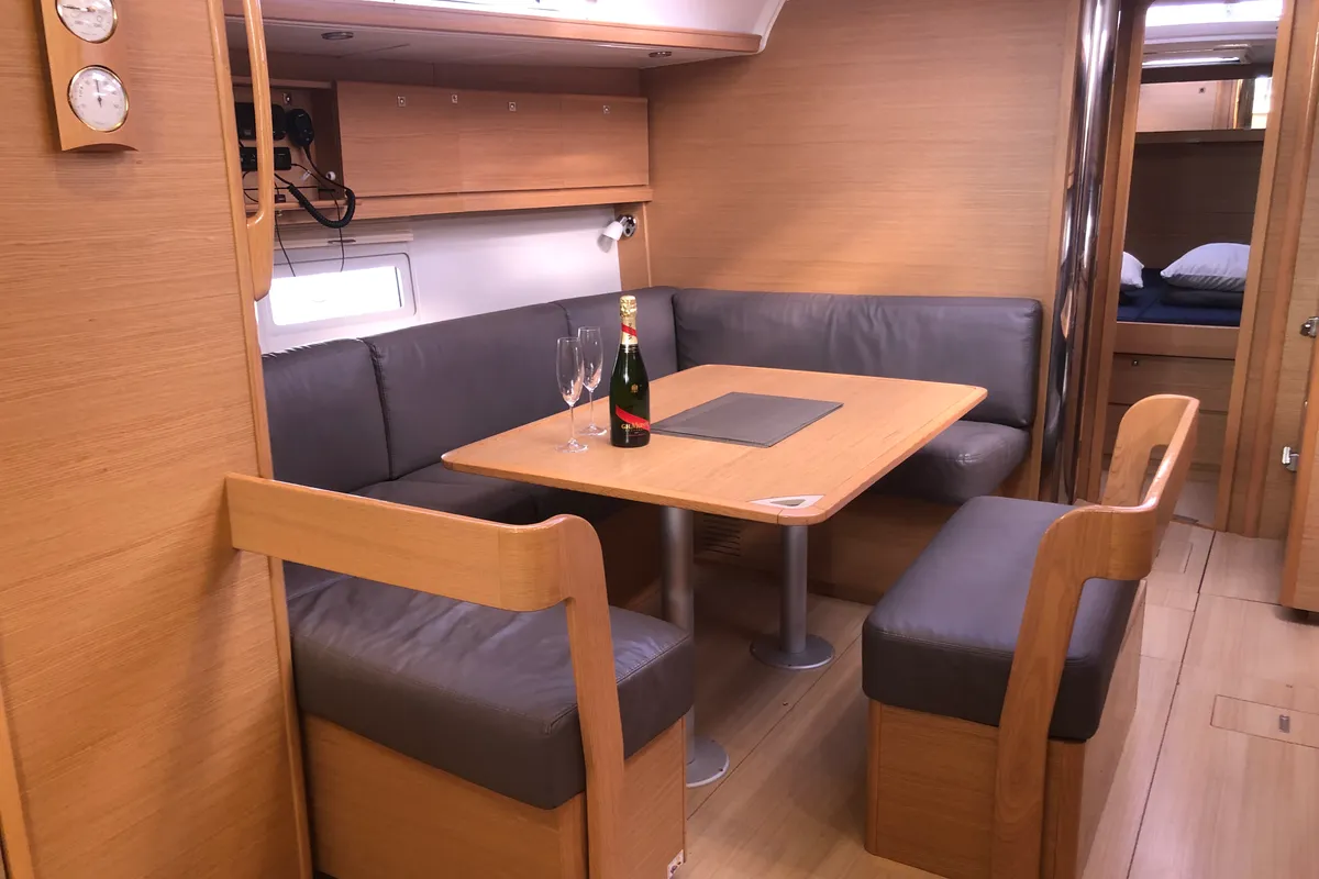 Salon of Billywig, a Dufour 430 sailboat at Olbia, Italy