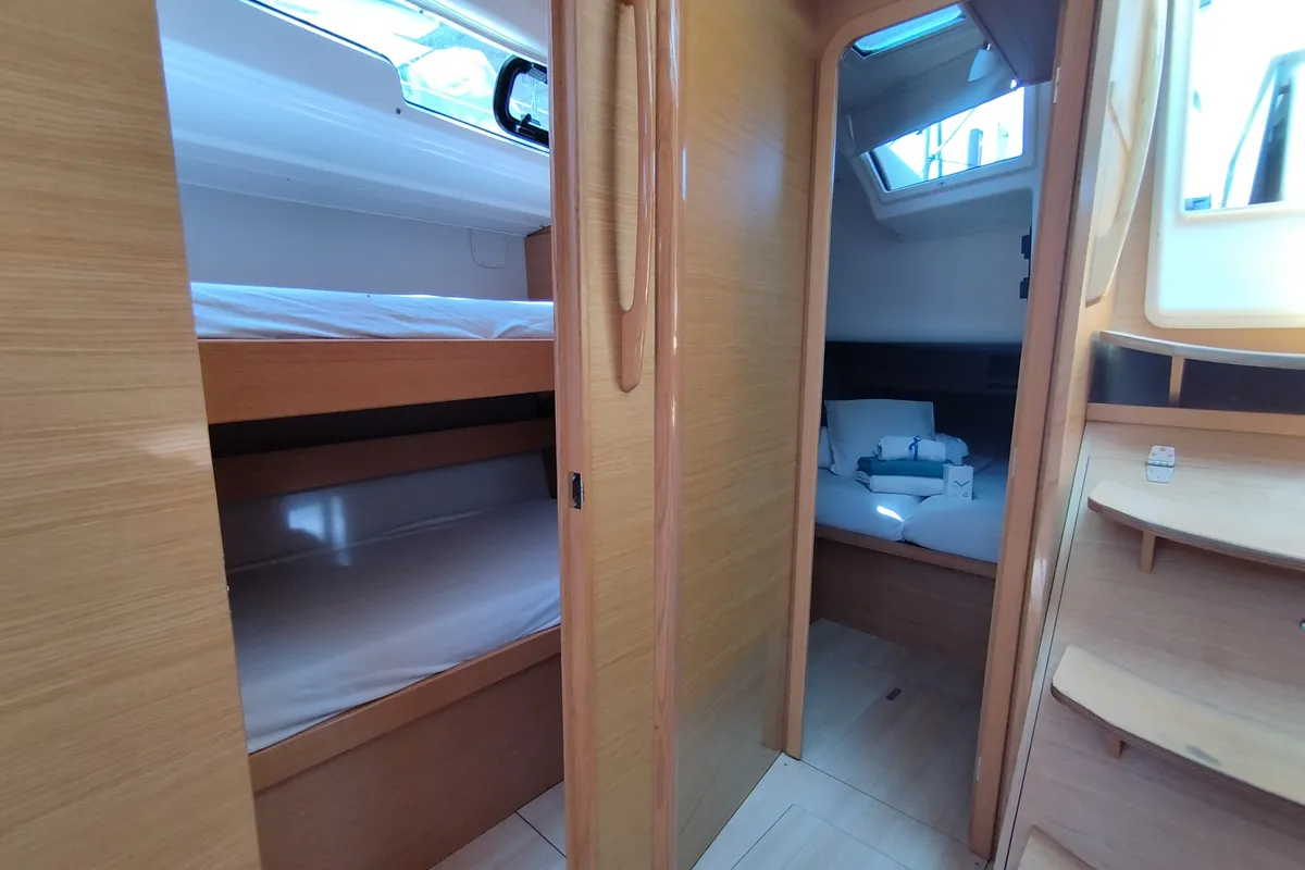 Cabin on Billywig, a Dufour 430 sailboat at Olbia, Italy
