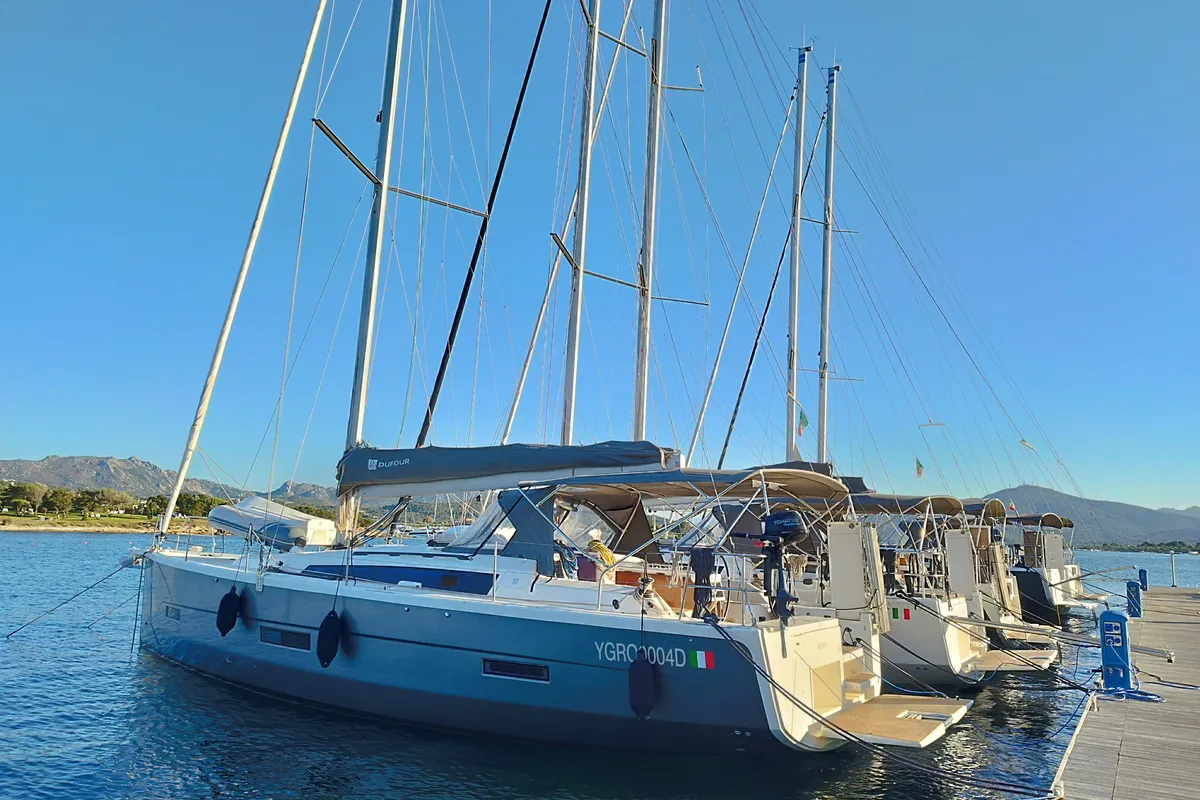 Billywig, a Dufour 430 sailboat at Olbia, Italy
