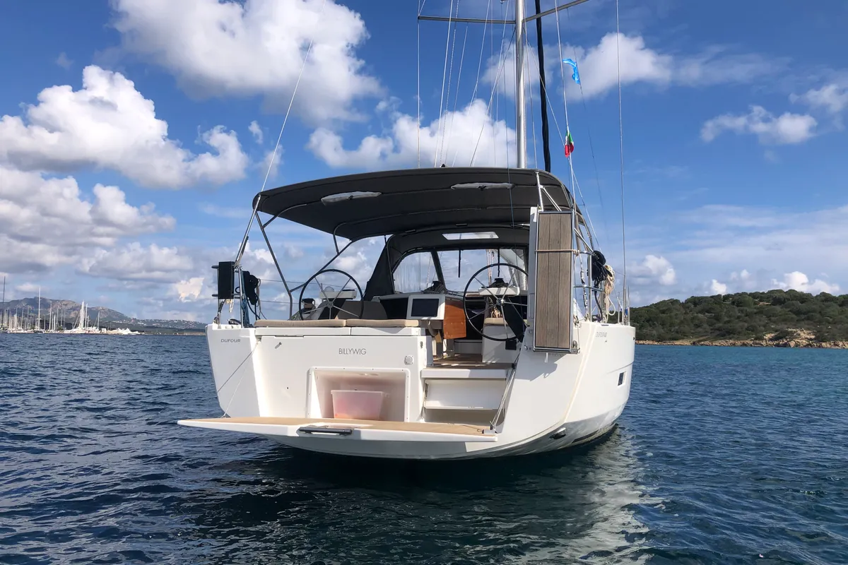 Cockpit of Billywig, a Dufour 430 sailboat at Olbia, Italy