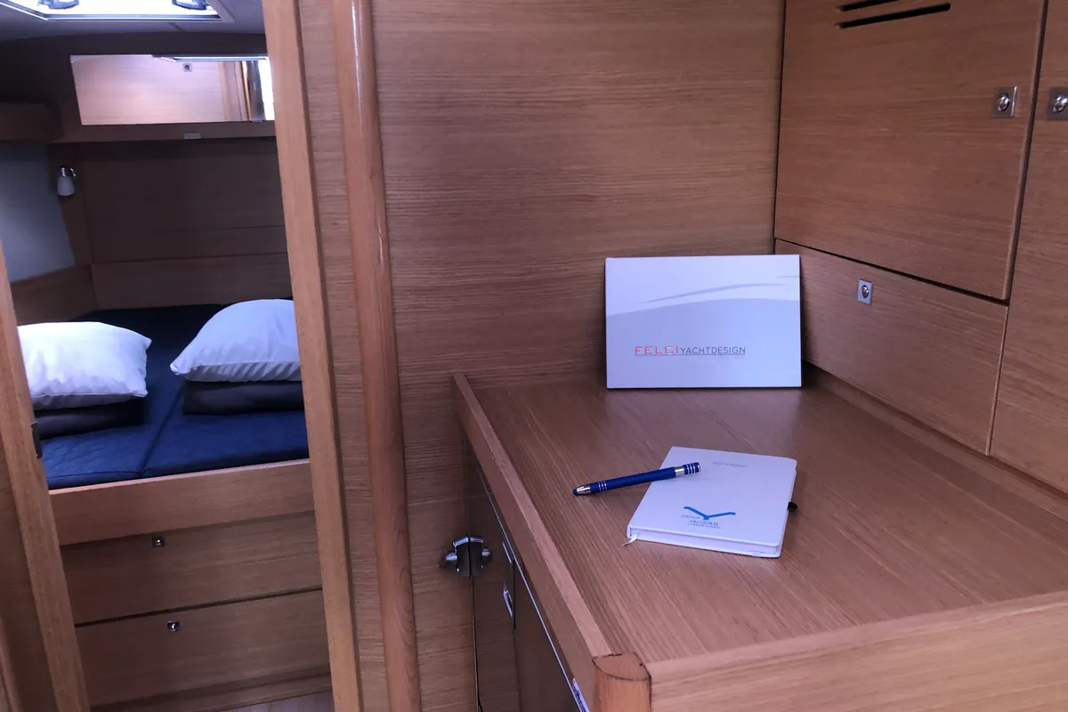 Deck of Billywig, a Dufour 430 sailboat at Olbia, Italy