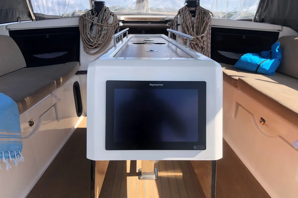 Salon of Billywig, a Dufour 430 sailboat at Olbia, Italy