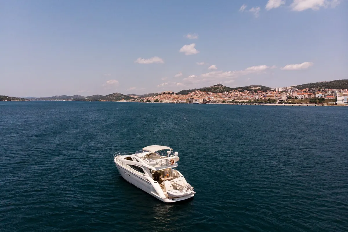 Exterior view of Senza Parole, a Aicon 56 motor yacht at Podstrana - Miljevac, Croatia