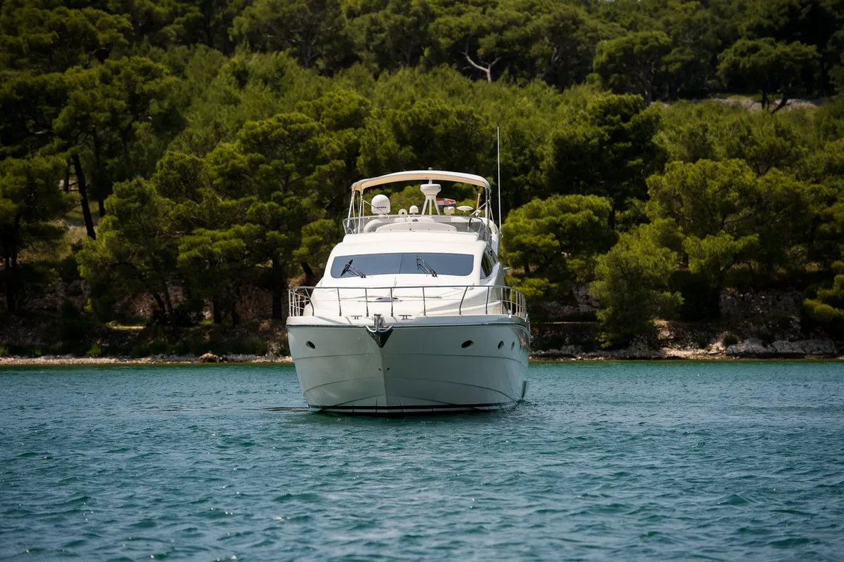 Exterior view of Senza Parole, a Aicon 56 motor yacht at Podstrana - Miljevac, Croatia