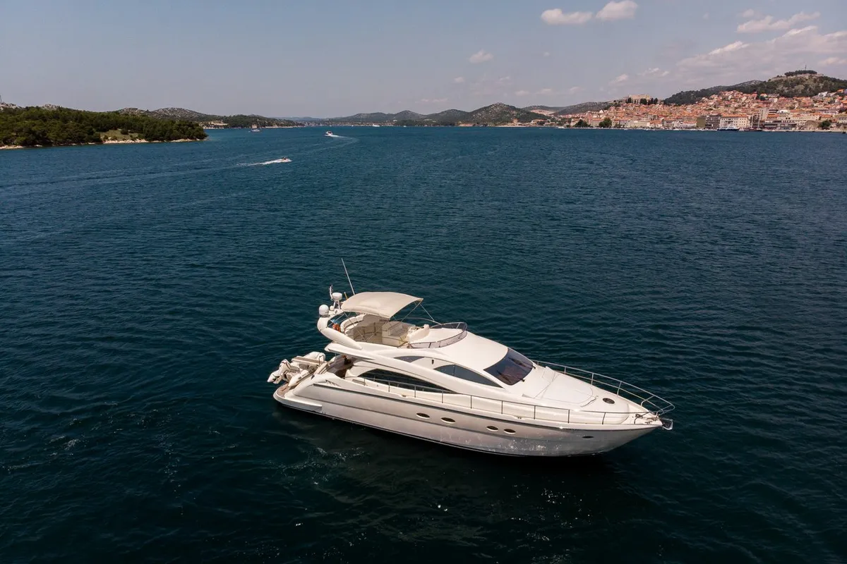 Exterior view of Senza Parole, a Aicon 56 motor yacht at Podstrana - Miljevac, Croatia