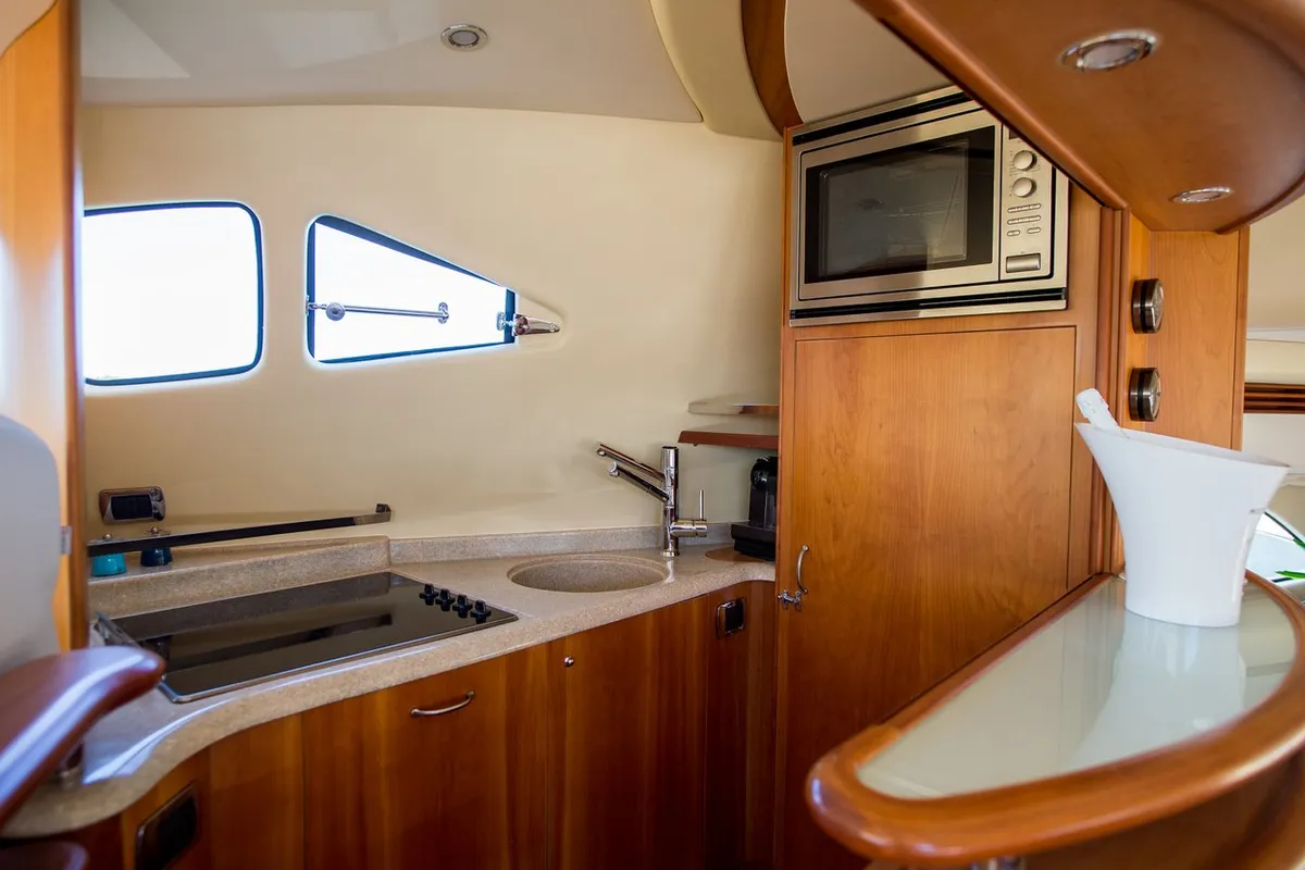 Galley of Senza Parole, a Aicon 56 motor yacht at Podstrana - Miljevac, Croatia