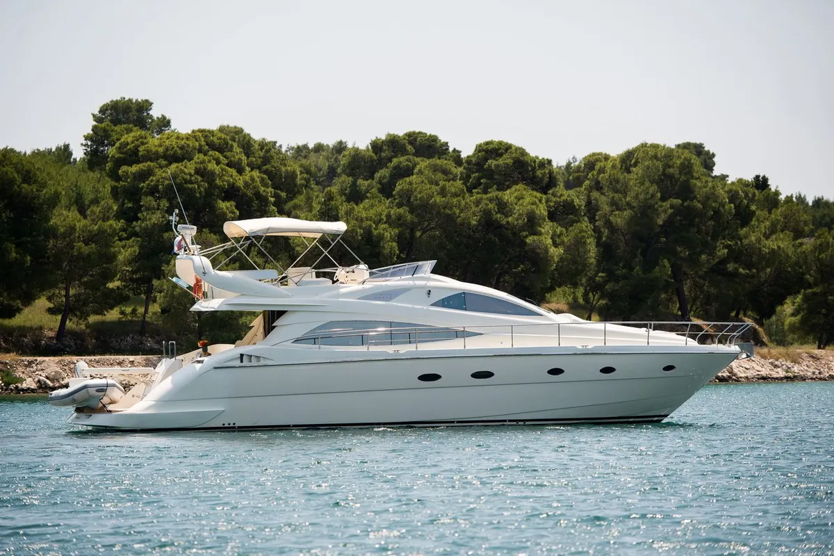 Exterior view of Senza Parole, a Aicon 56 motor yacht at Podstrana - Miljevac, Croatia