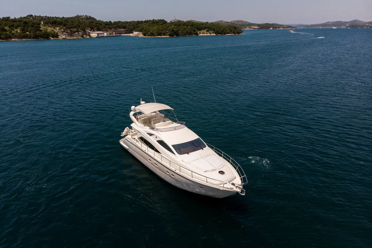 Exterior view of Senza Parole, a Aicon 56 motor yacht at Podstrana - Miljevac, Croatia