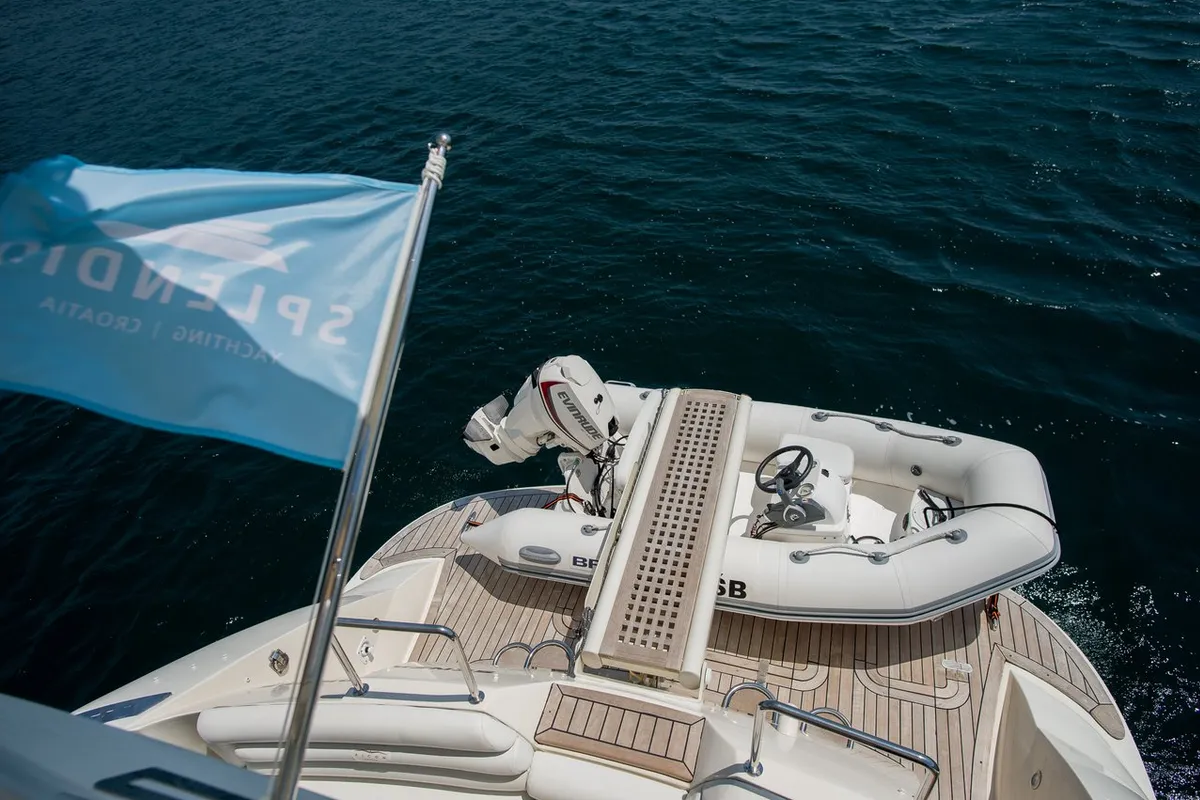 Deck of Senza Parole, a Aicon 56 motor yacht at Podstrana - Miljevac, Croatia