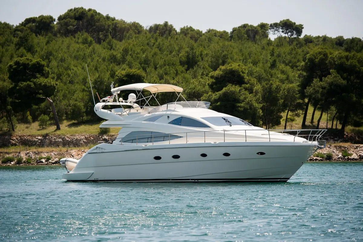 Exterior view of Senza Parole, a Aicon 56 motor yacht at Podstrana - Miljevac, Croatia