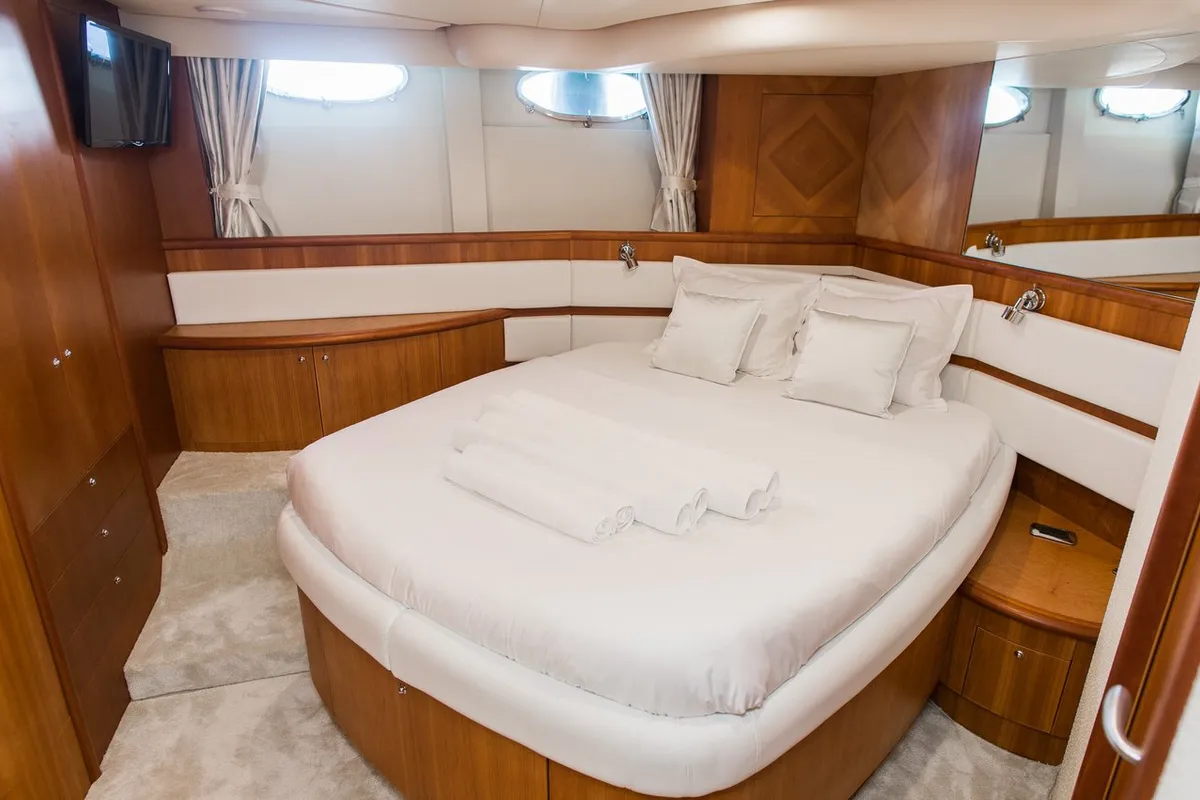 Cabin on Senza Parole, a Aicon 56 motor yacht at Podstrana - Miljevac, Croatia