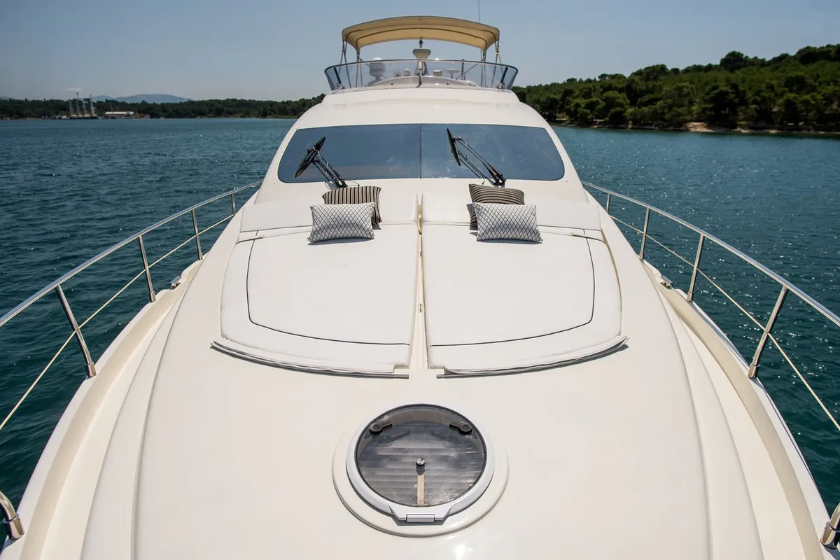 Deck of Senza Parole, a Aicon 56 motor yacht at Podstrana - Miljevac, Croatia