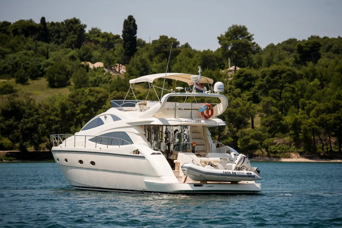 Exterior view of Senza Parole, a Aicon 56 motor yacht at Podstrana - Miljevac, Croatia