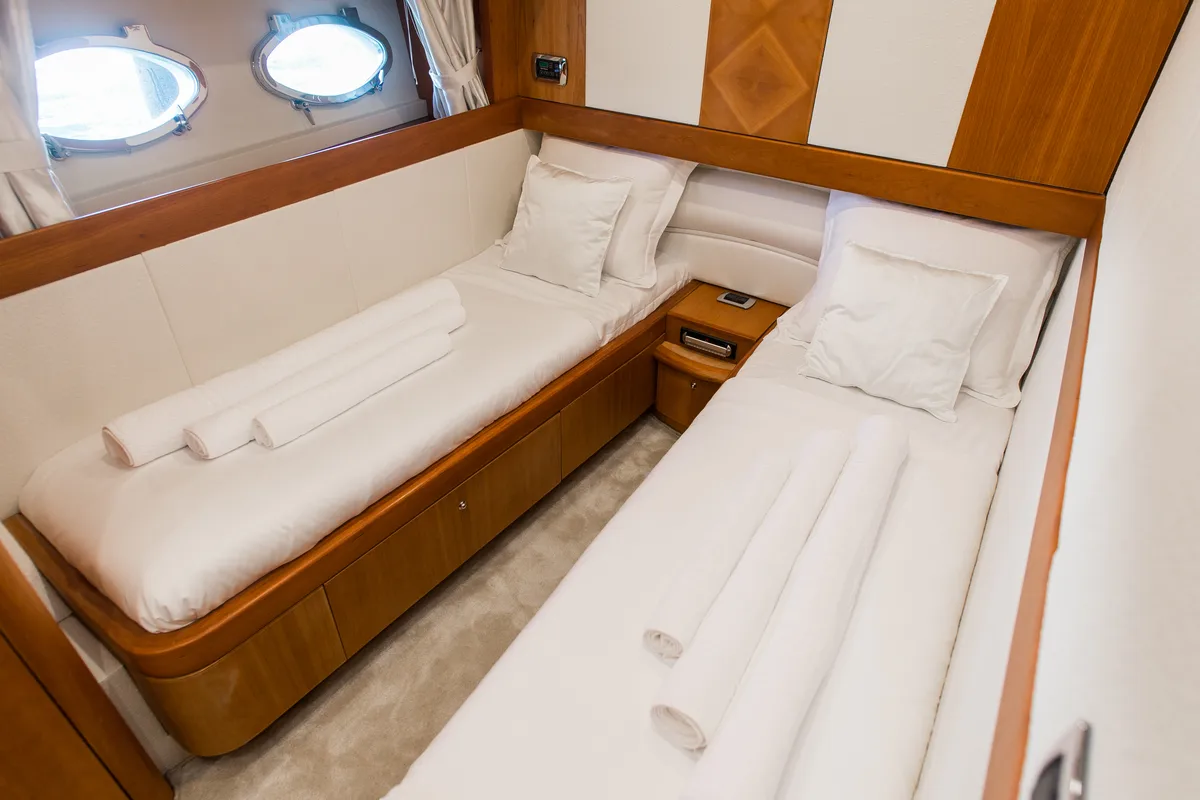 Cabin on Senza Parole, a Aicon 56 motor yacht at Podstrana - Miljevac, Croatia