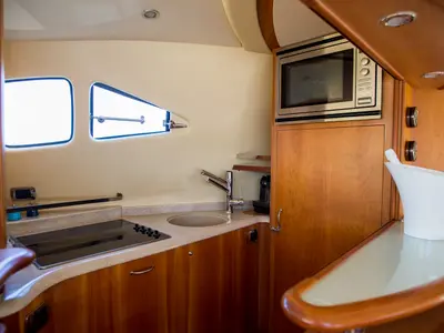 Galley of Senza Parole, a Aicon 56 motor yacht at Podstrana - Miljevac, Croatia