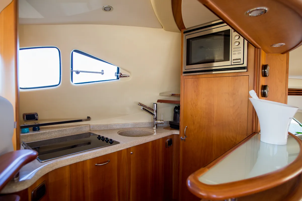 Galley of Senza Parole, a Aicon 56 motor yacht at Podstrana - Miljevac, Croatia