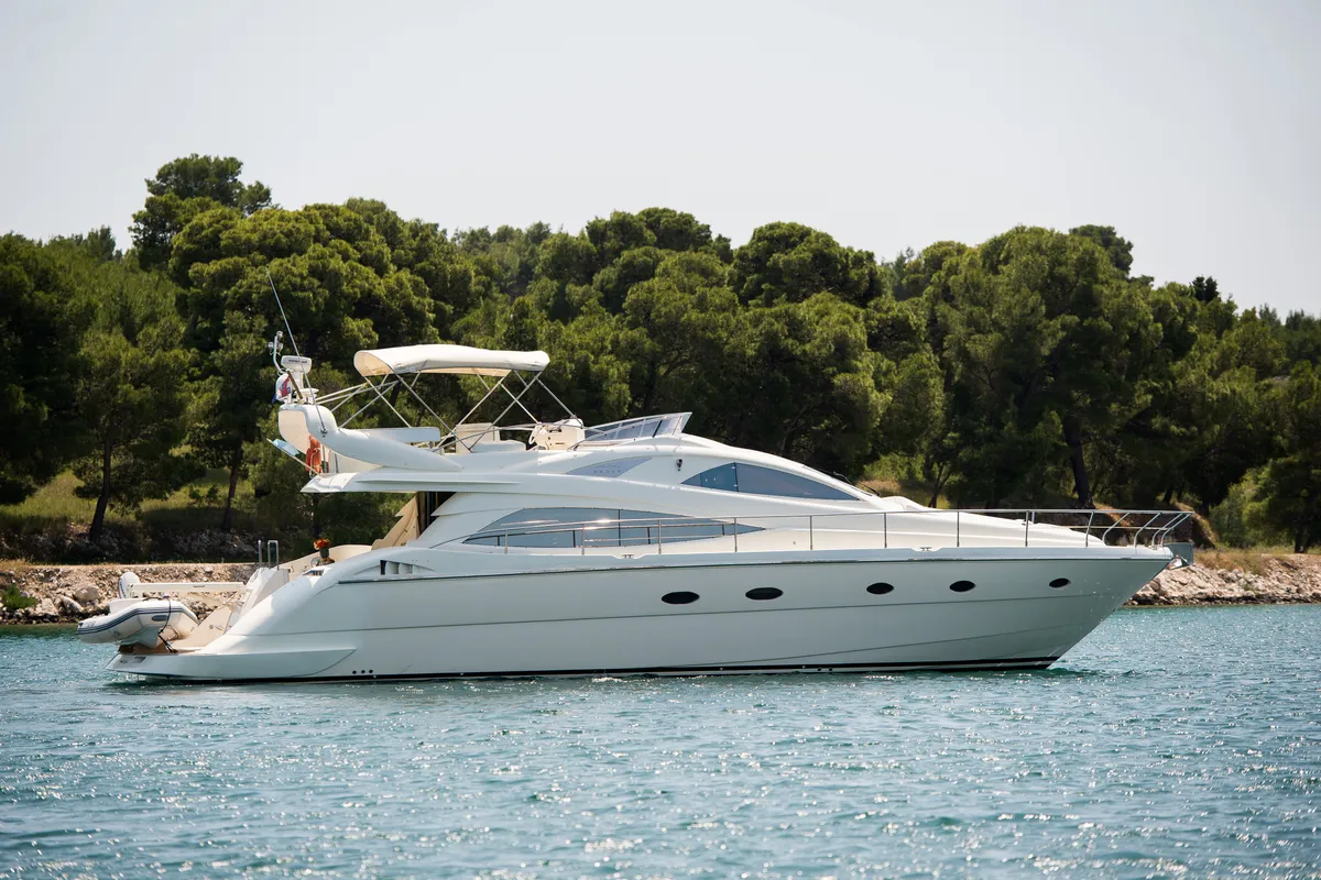 Exterior view of Senza Parole, a Aicon 56 motor yacht at Podstrana - Miljevac, Croatia