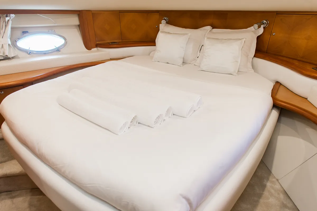 Cabin on Senza Parole, a Aicon 56 motor yacht at Podstrana - Miljevac, Croatia