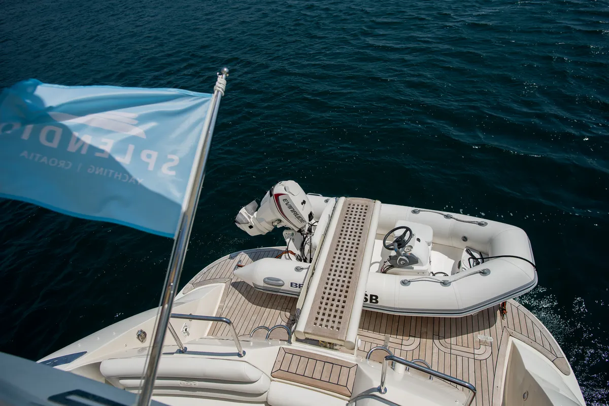 Deck of Senza Parole, a Aicon 56 motor yacht at Podstrana - Miljevac, Croatia