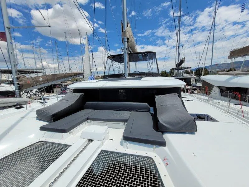 Deck of Pergisos, a Lagoon 46 catamaran at Ellomenos, Greece