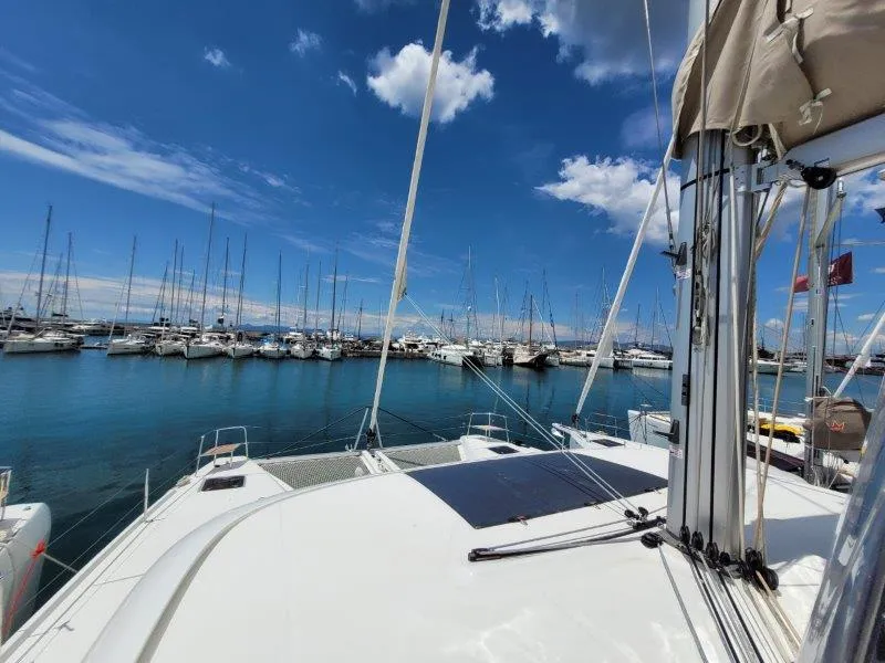 Deck of Pergisos, a Lagoon 46 catamaran at Ellomenos, Greece