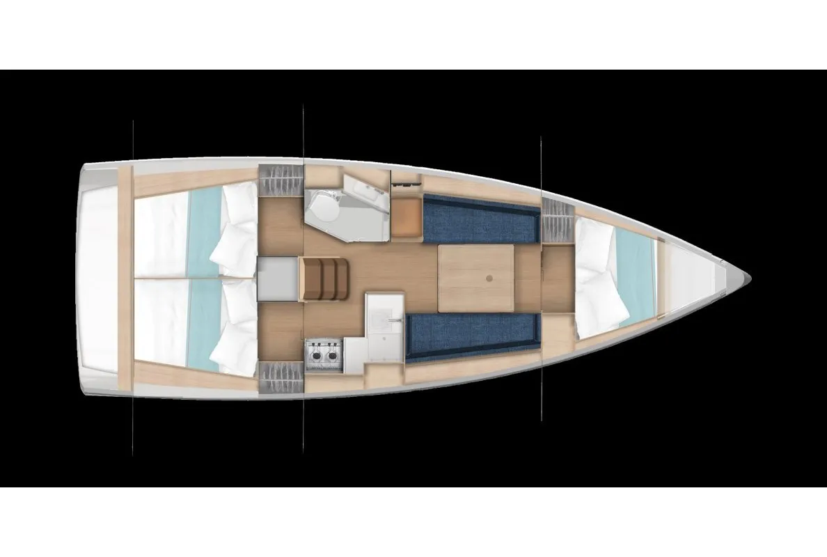 Floor plan of Bellini, a Jeanneau Sun Odyssey 350 sailboat at Nieuwpoort, Belgium