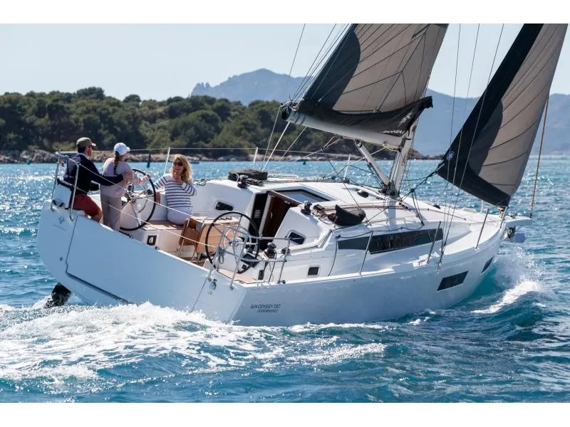 Exterior view of Bellini, a Jeanneau Sun Odyssey 350 sailboat at Nieuwpoort, Belgium
