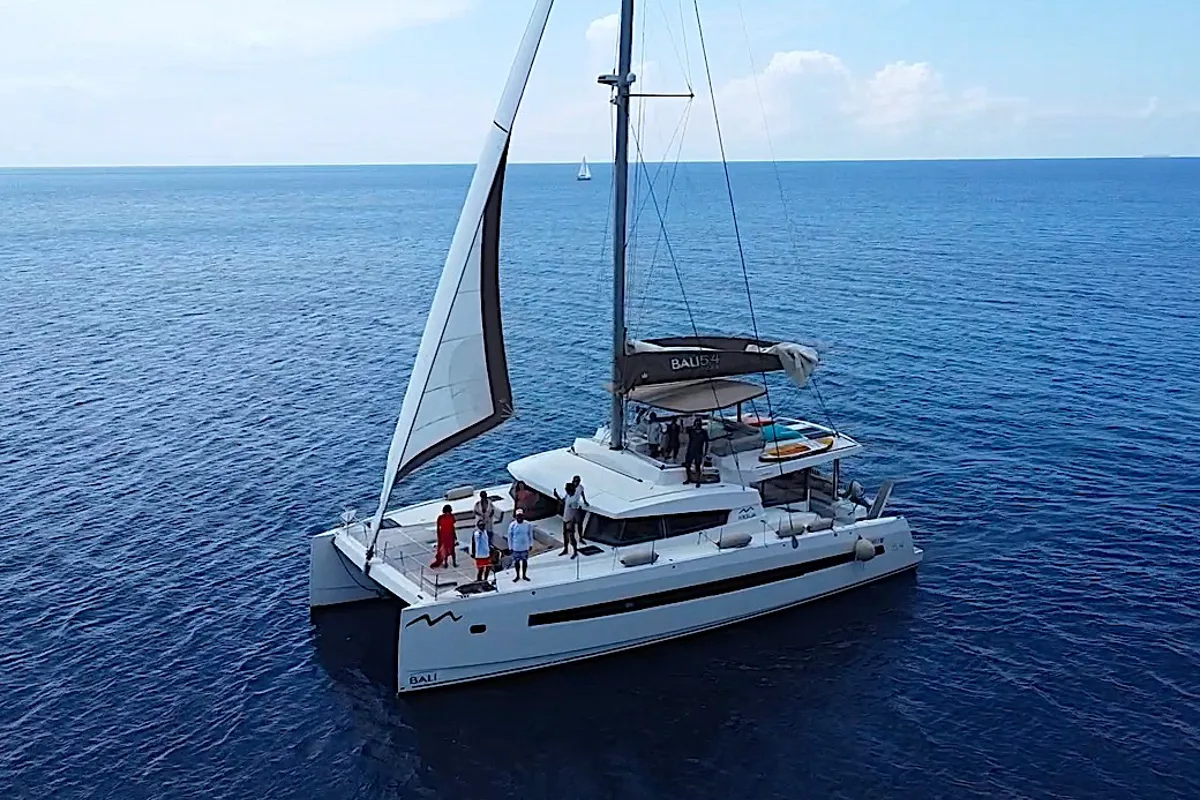 Exterior view of Sikelia, a Bali 5.4 catamaran at Capo d'Orlando, Italy