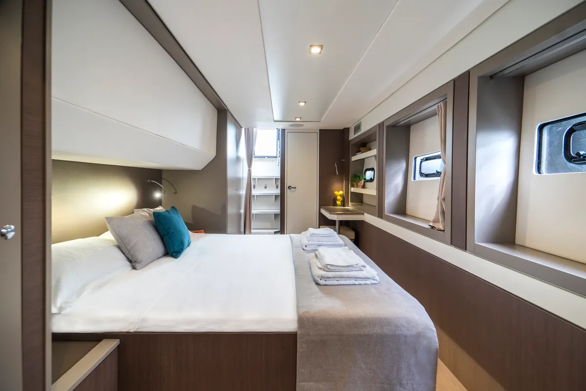 Cabin on Sikelia, a Bali 5.4 catamaran at Capo d'Orlando, Italy