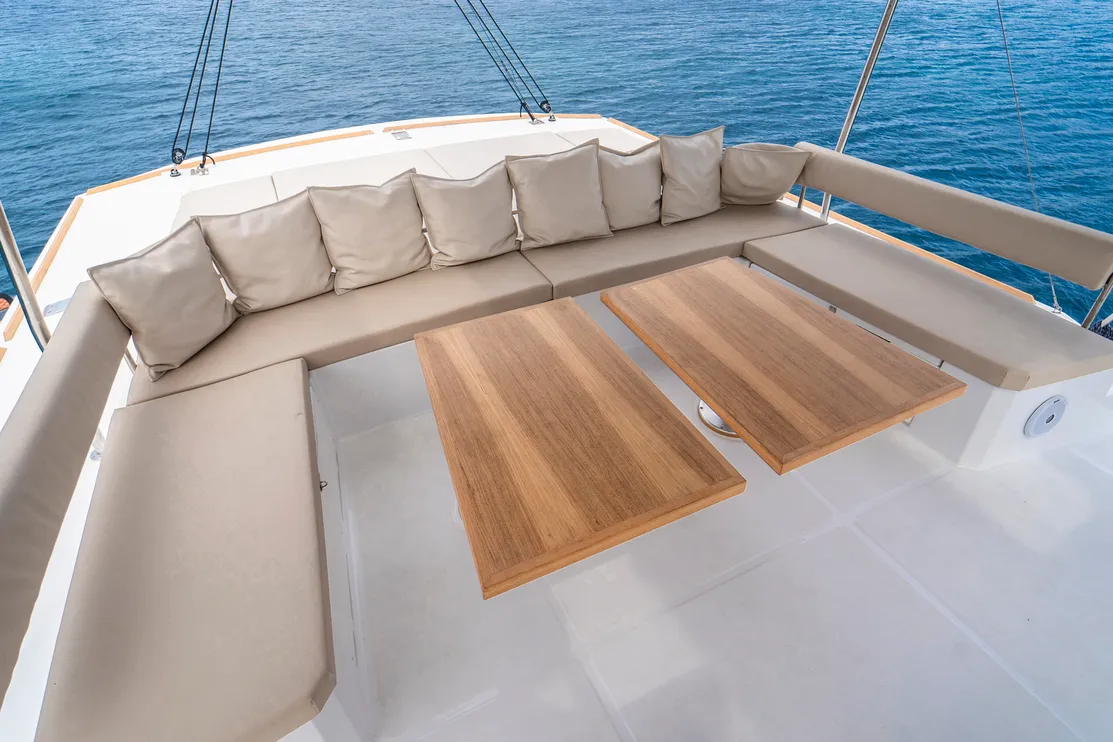 Deck of Sikelia, a Bali 5.4 catamaran at Capo d'Orlando, Italy