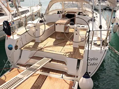 Deck of Sophia, a Bavaria Cruiser 45 sailboat at Sukošan, Croatia