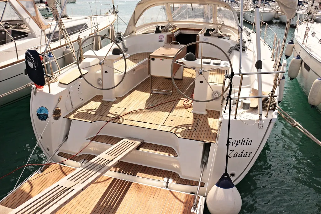 Deck of Sophia, a Bavaria Cruiser 45 sailboat at Sukošan, Croatia