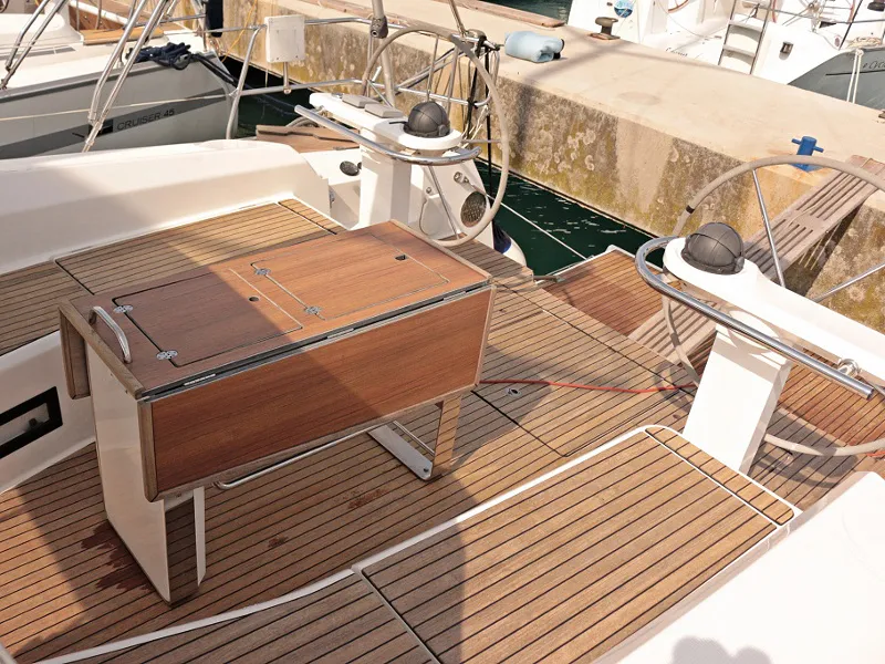 Cockpit of Sophia, a Bavaria Cruiser 45 sailboat at Sukošan, Croatia