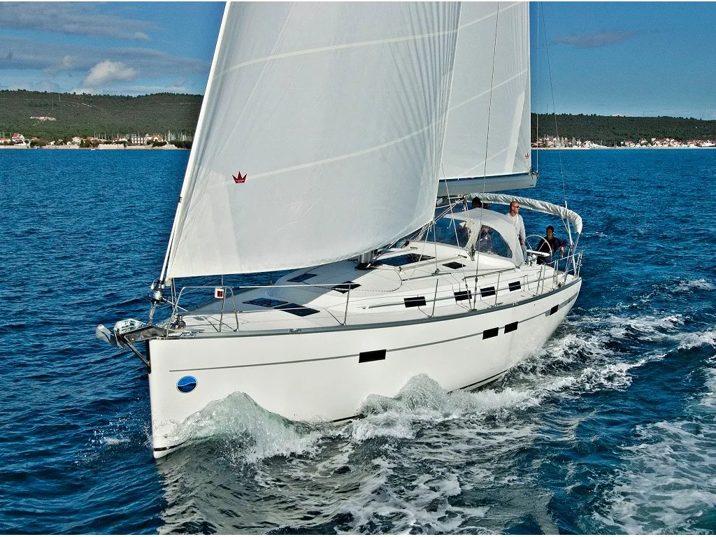 Exterior view of Sophia, a Bavaria Cruiser 45 sailboat at Sukošan, Croatia