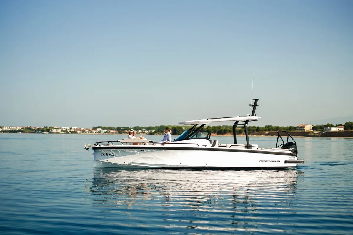 Exterior view of Axopar 29, a Axopar 29 Sun Top motorboat at Zaton, Croatia