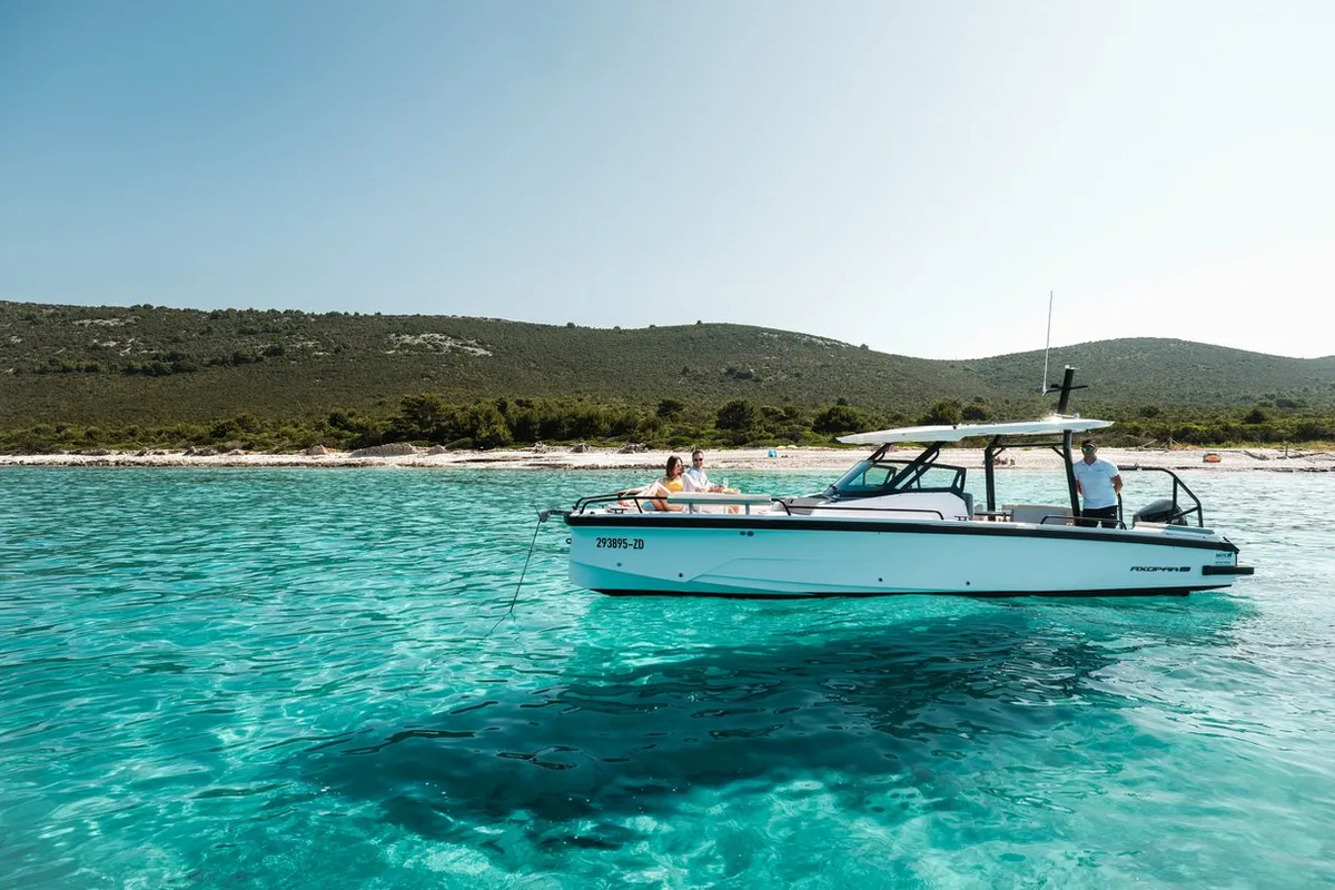 Exterior view of Axopar 29, a Axopar 29 Sun Top motorboat at Zaton, Croatia