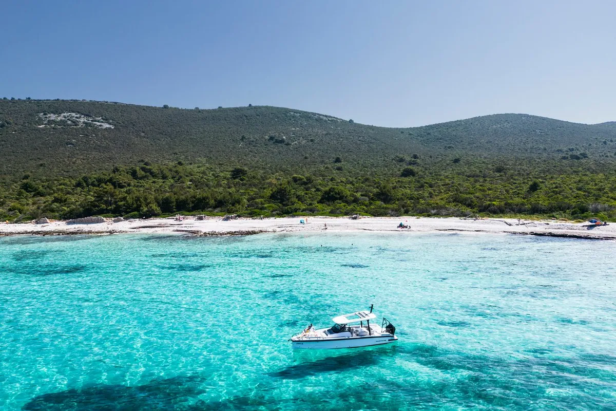 Exterior view of Axopar 29, a Axopar 29 Sun Top motorboat at Zaton, Croatia
