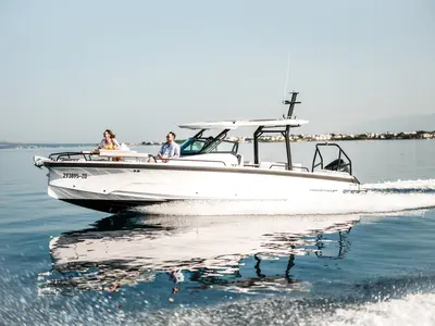 Exterior view of Axopar 29, a Axopar 29 Sun Top motorboat at Zaton, Croatia