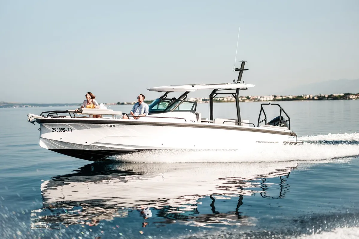 Exterior view of Axopar 29, a Axopar 29 Sun Top motorboat at Zaton, Croatia