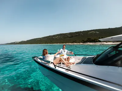 Deck of Axopar 29, a Axopar 29 Sun Top motorboat at Zaton, Croatia