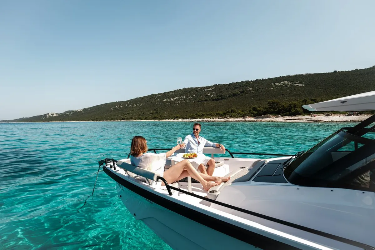 Deck of Axopar 29, a Axopar 29 Sun Top motorboat at Zaton, Croatia