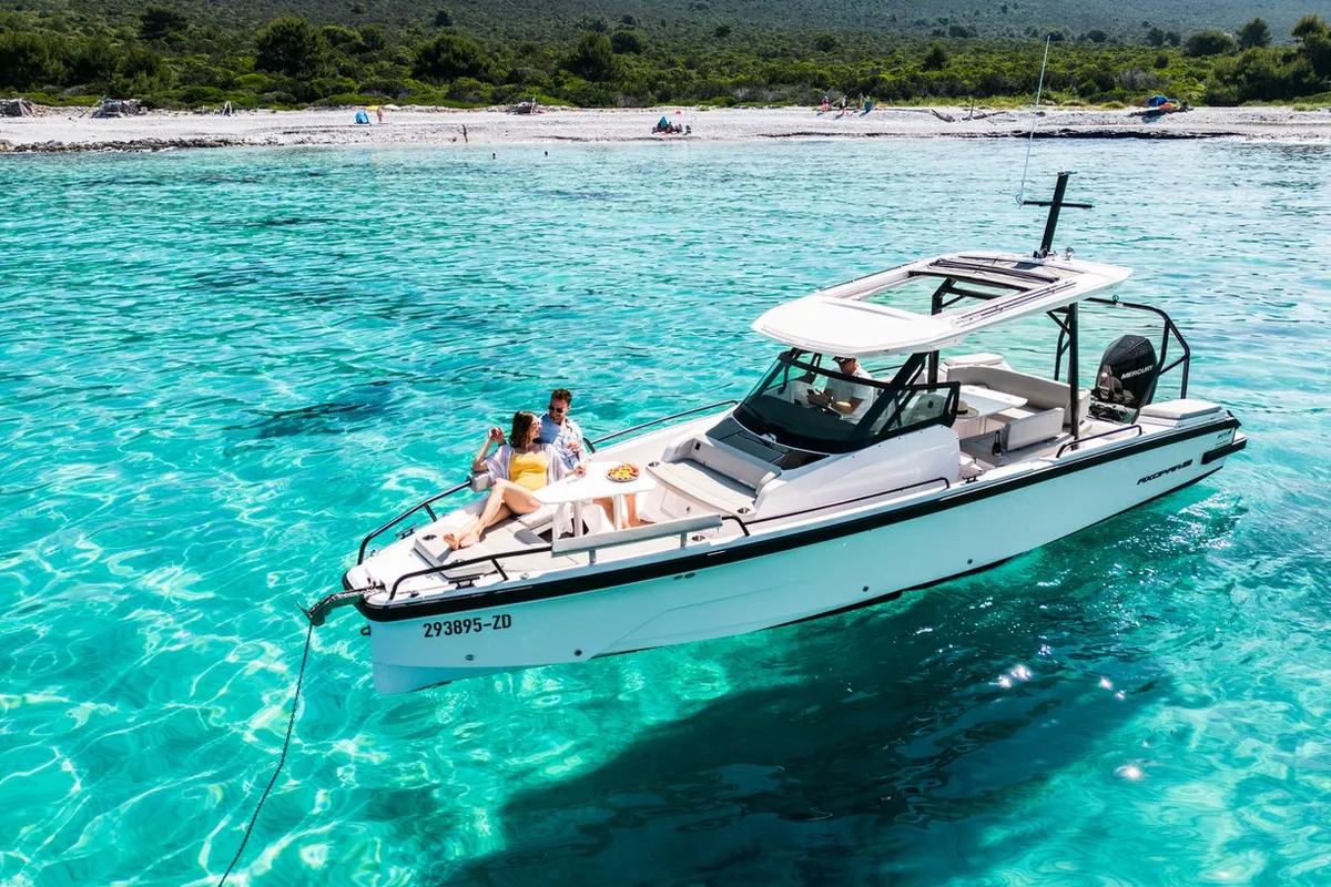 Exterior view of Axopar 29, a Axopar 29 Sun Top motorboat at Zaton, Croatia