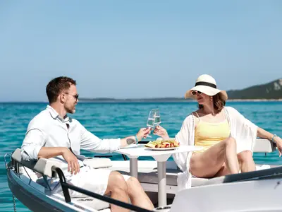 Deck of Axopar 29, a Axopar 29 Sun Top motorboat at Zaton, Croatia