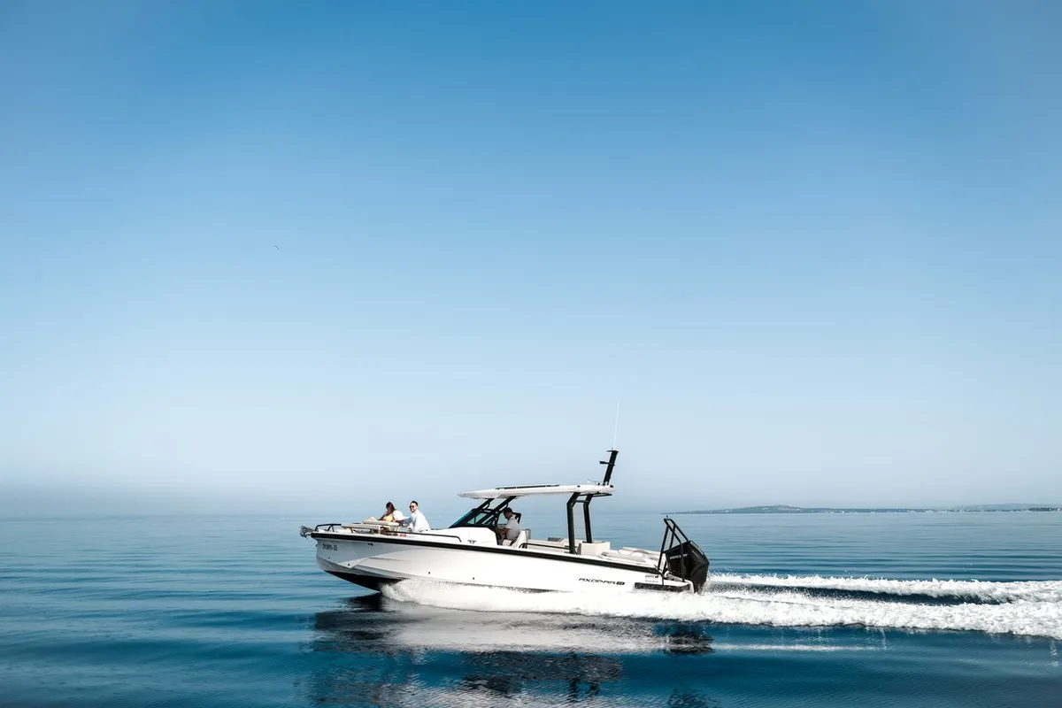 Exterior view of Axopar 29, a Axopar 29 Sun Top motorboat at Zaton, Croatia